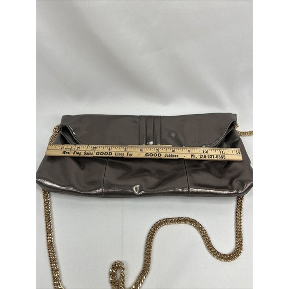 Expression Iridescent Silver￼ Purse Folds To Clutch Shoulder Bag Chain Magnet - Picture 3 of 8